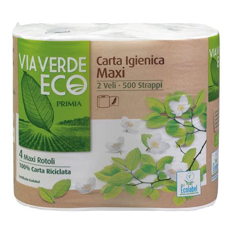 VIA VERDE ECO PRIMIA Carta Igienica Maxi 2 Veli 500 Strappi 100 Carta