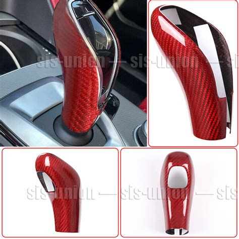 Red Carbon Fiber Gear Shift Knob Cover Trim For Alfa Romeo Giulia