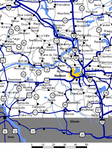 South central Wisconsin highway map