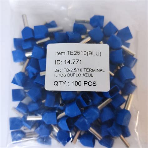 600x Terminal Tubular Ilhos Duplo 2 5mm Te2510 Pre Isolado