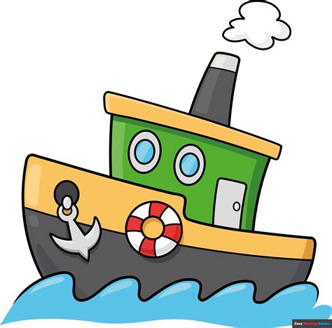 How to Draw an Easy Cartoon Boat - Really Easy Drawing Tutorial