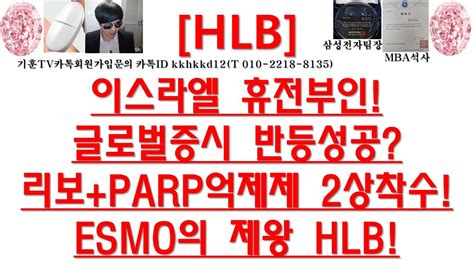 주식투자 Hlb이스라엘 휴전부인글로벌증시 반등성공리보parp억제제 2상착수esmo의 제왕 Hlb Youtube