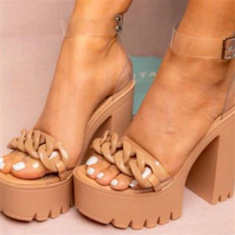 Chick Rebel Shoes Nib Nude Open Toe Chain Chunky Platform Heels Poshmark