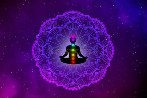 Uomo Di Meditazione Con Aura E Sette Chakras Nell Universo