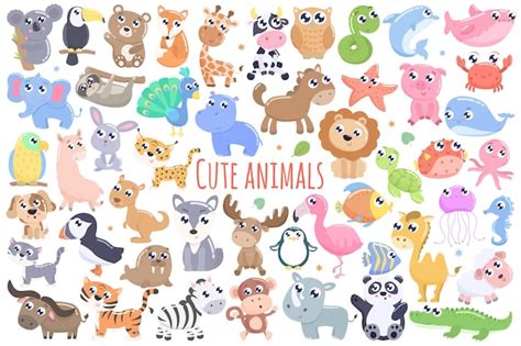 Premium Vector Cute Cartoon Animals Set Flat Design