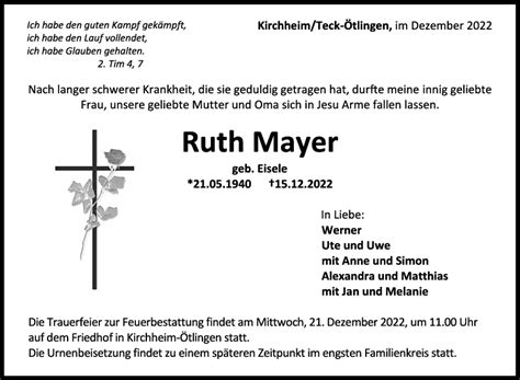 Trauer Ruth Mayer Teckbote Trauerportal