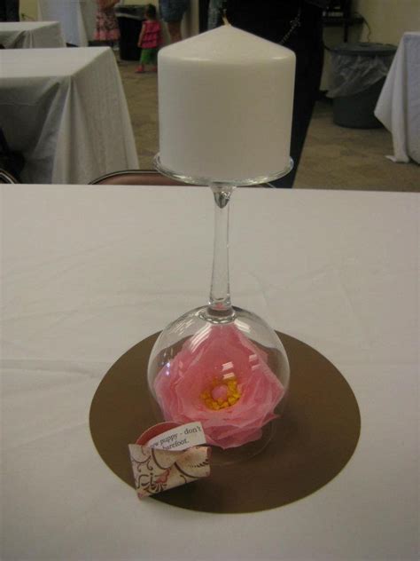 Upside Down Wine Glass With Candle The Peony In The Wine Glass Is Made Out Of Tissue Paper An