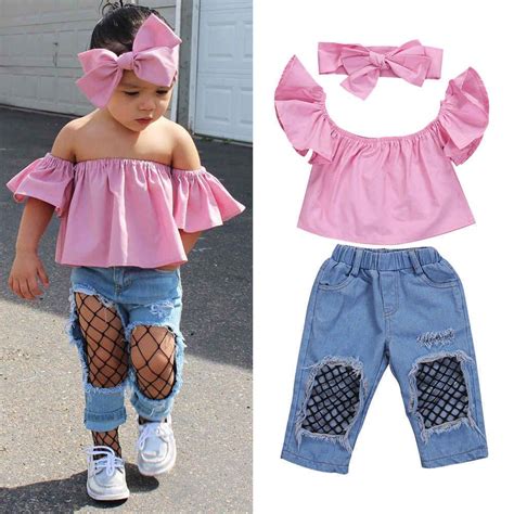 Conjunto De Pe As De Camisa Rosa Sem Ombro Para Beb S Roupas Fashion