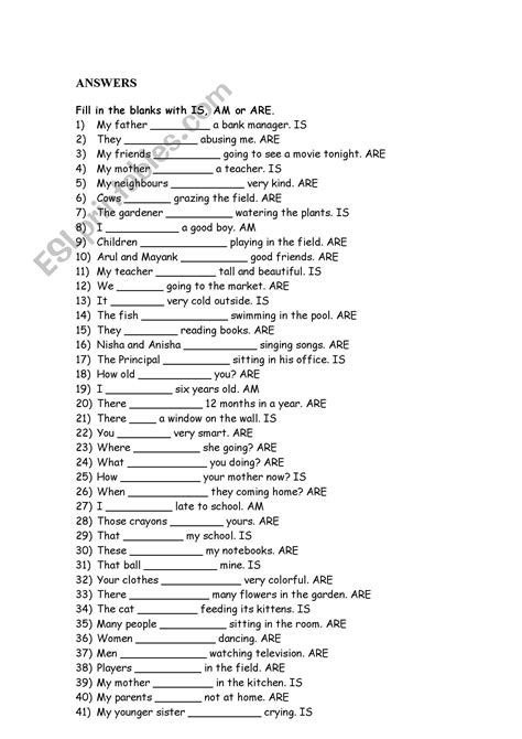 Exercises On Is Am Are Editable With Answer Key 1st Grade Writing Worksheets Punctuation