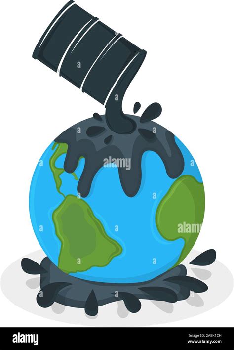 Earth Oil Pollution Concept Icon And Label Earth Pollution By