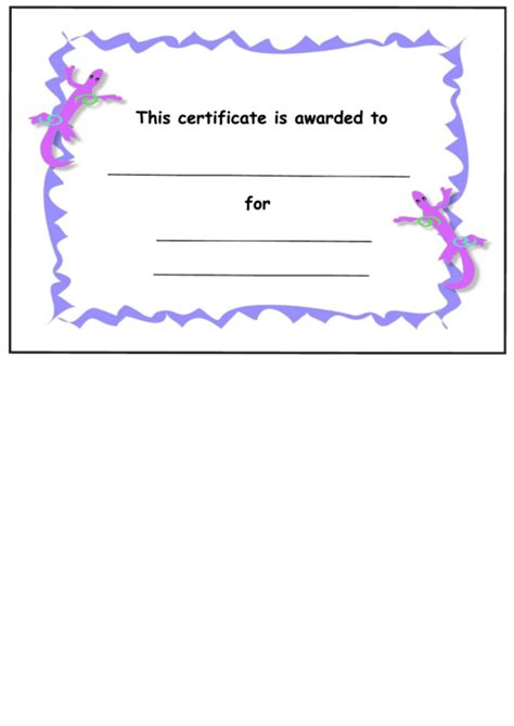 Kids Award Certificate Template - Pruple Lizards printable pdf download