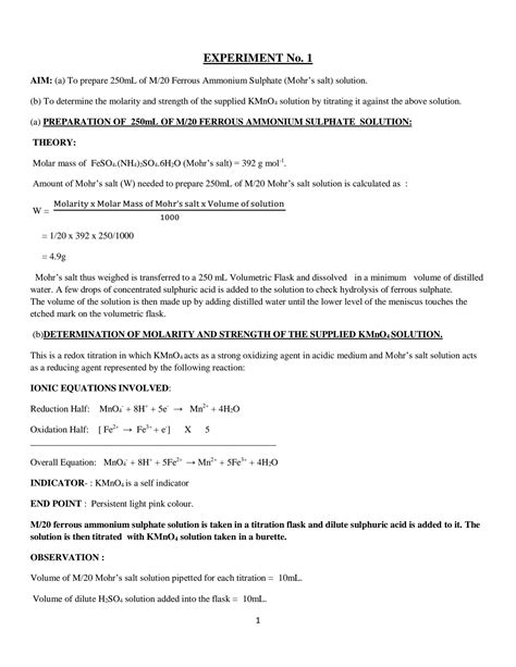 SOLUTION Kmno4 Vs Mohrs Salt Titration 9 Studypool