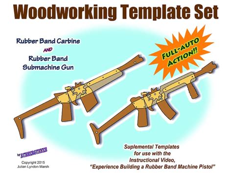 Rubber Band Gun Plans / Carbine and Submachine Gun Printable Woodworking Templates / Rifle or ...