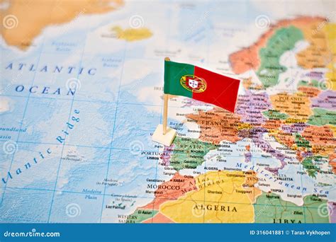 Portugal on World Map with Flag Stock Image - Image of transportation ...