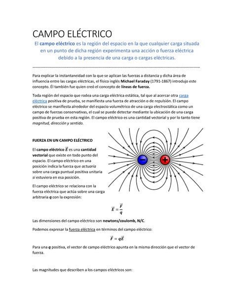 Campo Eléctrico Fuerza y tipos de campos CAMPO ELÉCTRICO El campo
