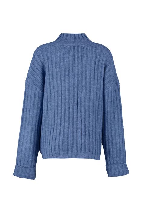 Trendyol Collection Blue Wide Fit Soft Textured Stand Collar Knitwear