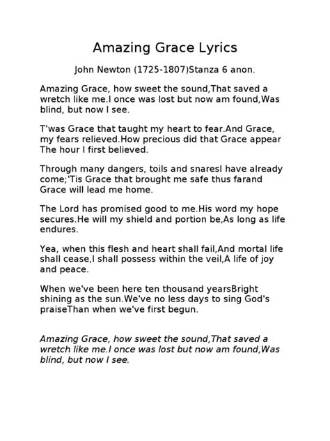 Amazing Grace Lyrics John Newton Pdf