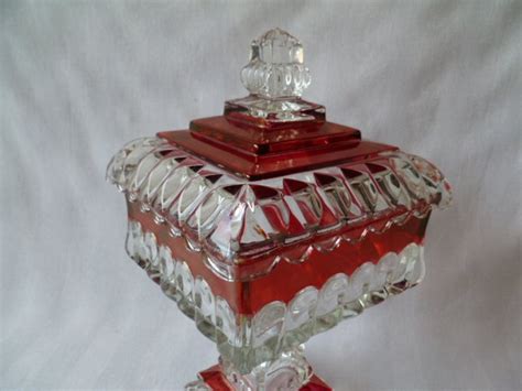 Beautiful Westmoreland Cranberry Glass Pedestal Covered Candy Etsy