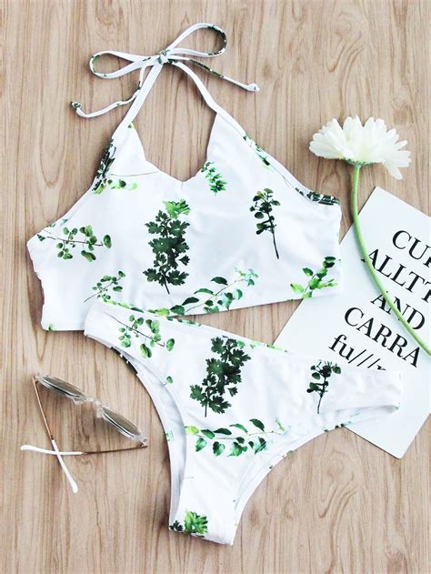 Jungle Print Halter Bikini Set Shein Sheinside