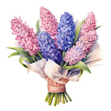 Watercolor Blue And Purple Hyacinth Newspaper Bouquet Free Elements