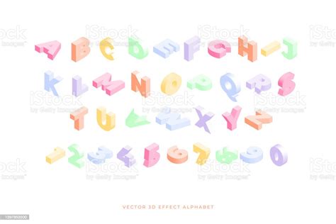 Isometric Alphabet Font 3d Effect Letters Numbers And Symbols Stock