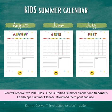 Printable Editable SUMMER 2024 Planner Bundle Summer Calendar Summer ...