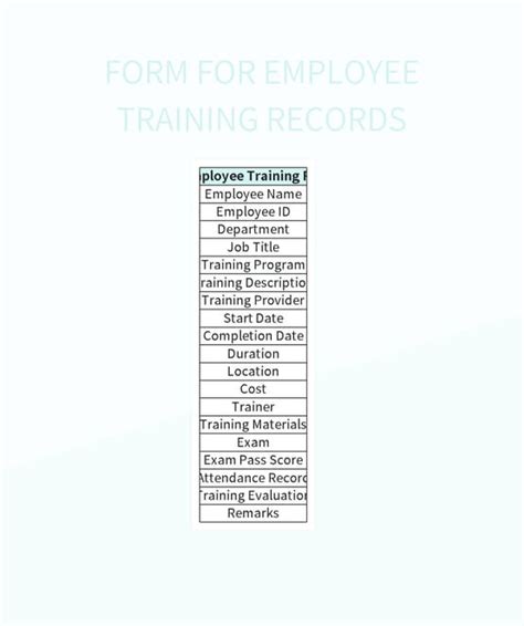 Form For Employee Training Records Excel Template And Google Sheets