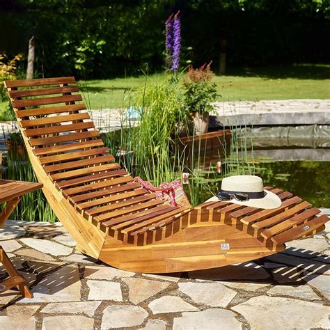 Deuba Sun Lounger Wooden Ergonomic Fsc Certified Acacia Wood Rocking