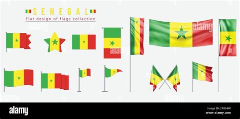 senegal flag flat design  flags collection stock vector image art