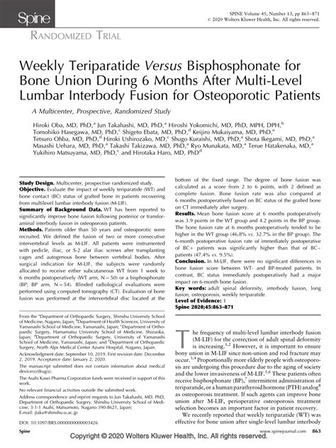 Pdf Weekly Teriparatide Versus Bisphosphonate For Bone Union During