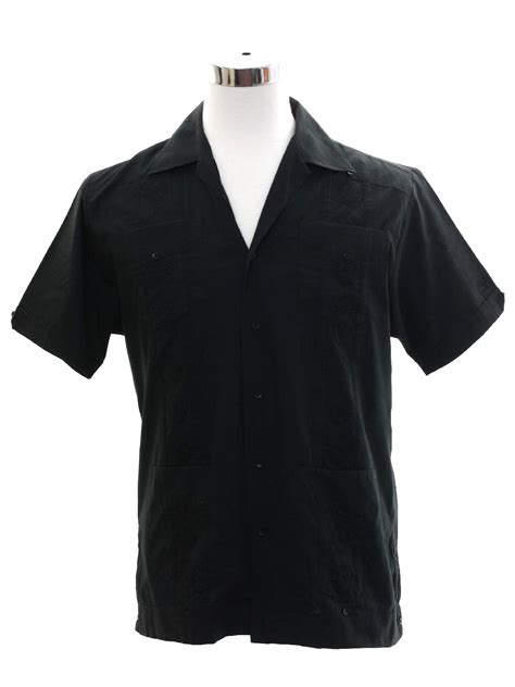 Guayabera Shirt 90s The Havanera Co Mens Black Background Polyester