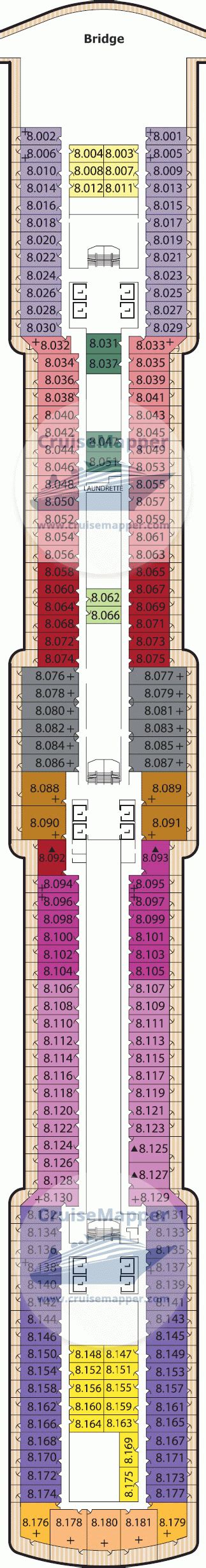 Queen Elizabeth deck 8 plan | CruiseMapper