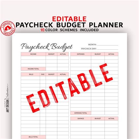 Editable Paycheck Budget Planner Digital Planner Planner Etsy