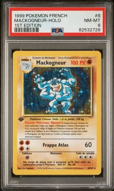 CARTE POKEMON MACKOGNEUR 8 102 Holo Set De Base Edition 1 PSA PCA 8 FR