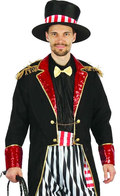 Black And Red Ringmaster Costume Mens Circus Showman Dress Up