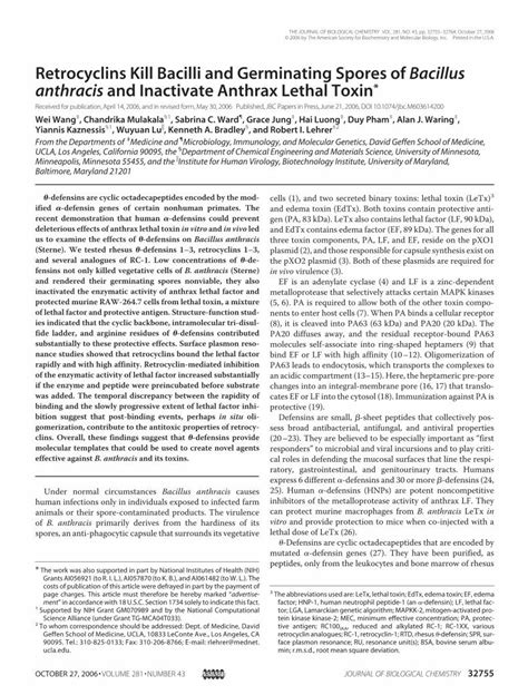 Retrocyclins Kill Bacilli And Germinating Spores Of Bacillus Anthracis