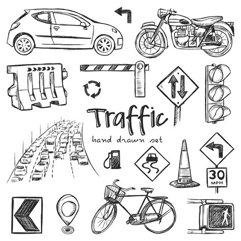 Premium Vector Hand Drawn Traffic Doodle Set Vector Elements Isolated