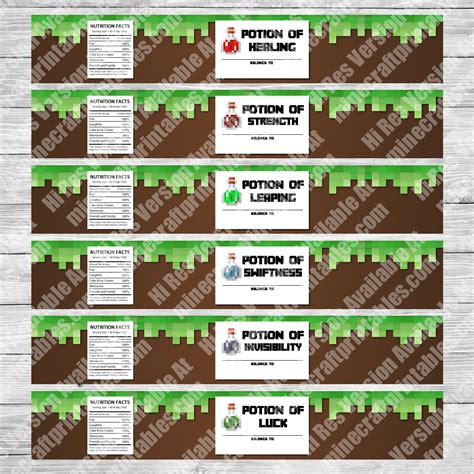 Printable Minecraft Bottle Labels - Minecraft Birthday Party Supplies