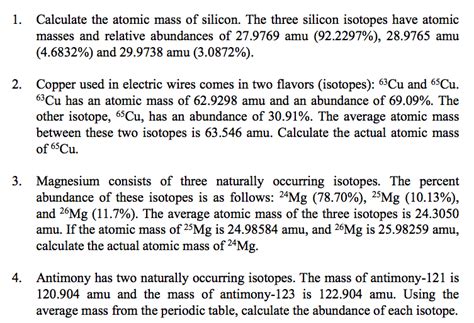 Oneclass Calculate The Atomic Mass Of Silicon The Three Silicon