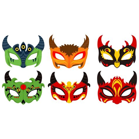 Premium Vector | Set of demon mask craft design for halloween