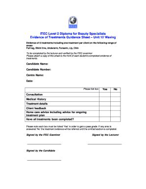 Fillable Online Itecworld Co Waxing Treatment Evidence Guidance Form