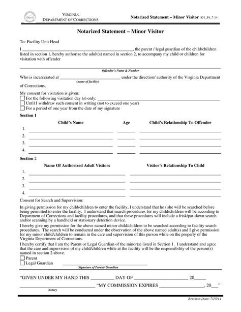 Virginia Notarized Statement Minor Visitor Fill Out Sign Online