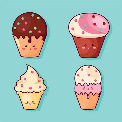 Four Kawaii Desserts Icons 10478594 Vector Art At Vecteezy