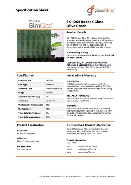 Sx 1264 Reeded Glass Olive Green Specification Sheet Glass Films Europe Nbs Source