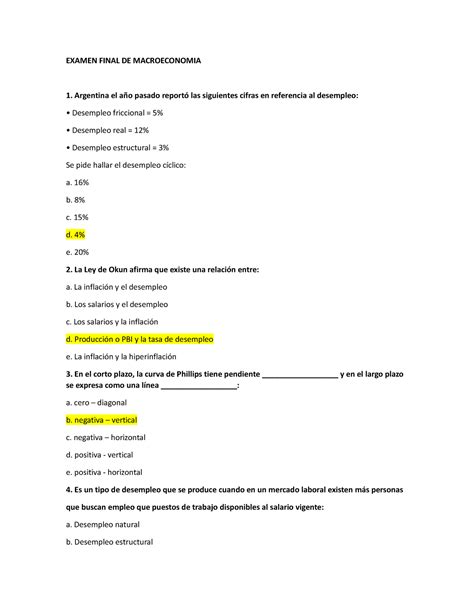 Examen Final De Macroeconomia Macroeconom A Utp Studocu