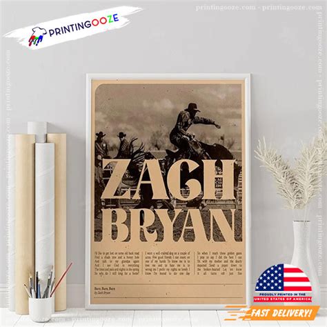 Burn Burn Burn Zach Bryan Music Hit Retro Poster Printing Ooze