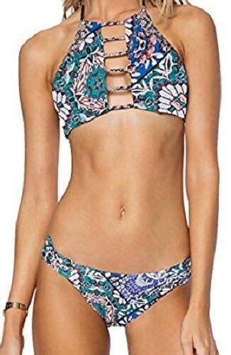 Nwt Oneill Swimsuit Bikini Piece Set Sz L Topanga Tab Side High Neck