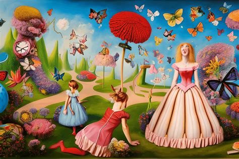 Surrealism Painting Alice in Wonderland with Flowers and Butterflies ...