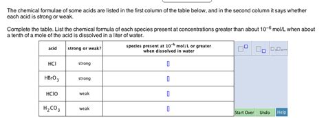 Solved The Chemical Formulae Of Some Acids Are Listed In The Chegg