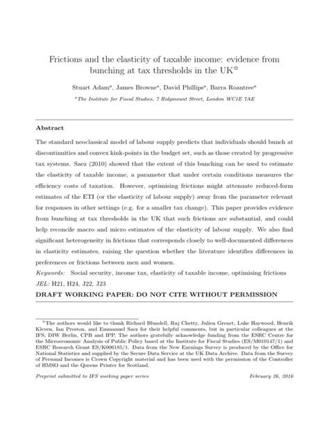 Frictions And The Elasticity Of Taxable Income Evidence From